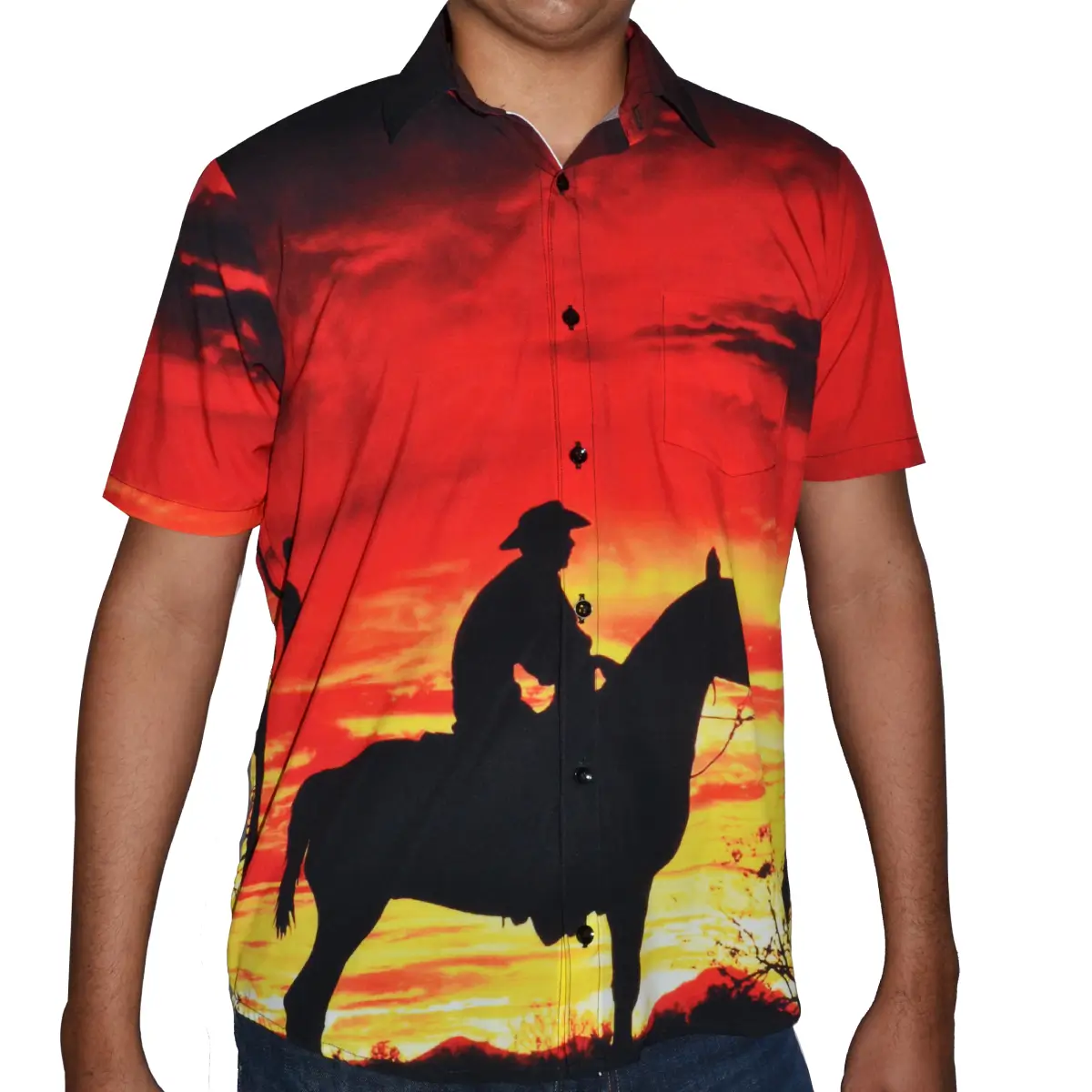 Ropa de moda para hombre estilo western con diseño de vaquero a caballo