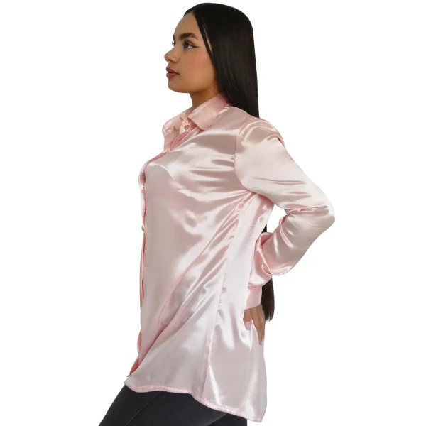 Camisa en satín corte amplio para mujer,color rosado.