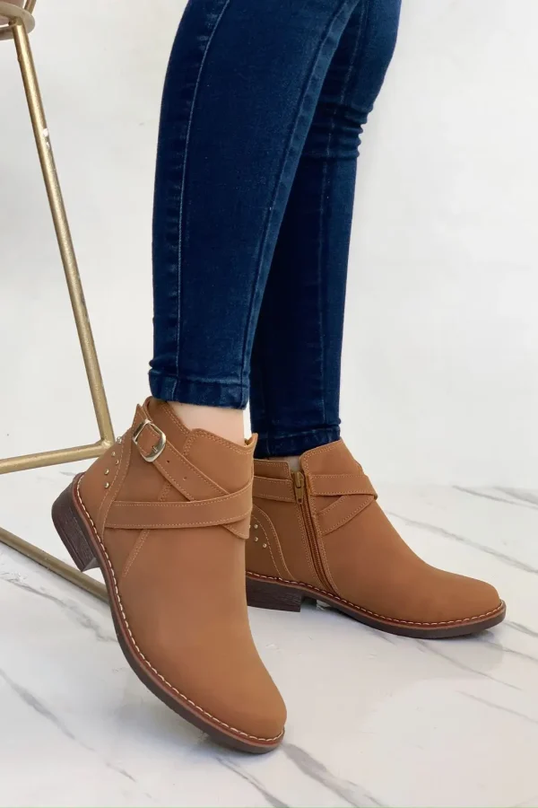 Botines para mujer en tecno cuero | cierre y hebilla