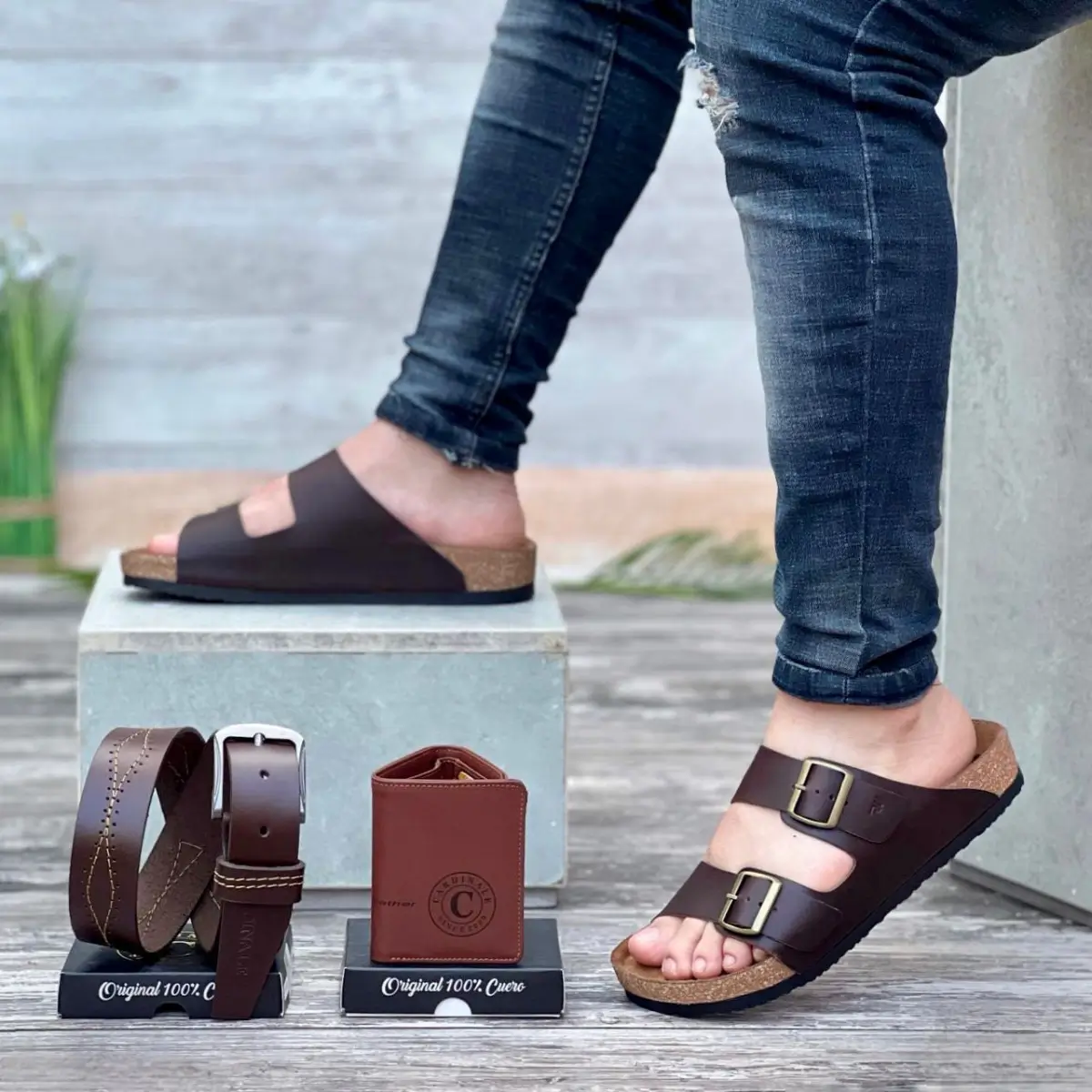 Sandalias, billetera y correa en cuero | para hombre - Imagen 2