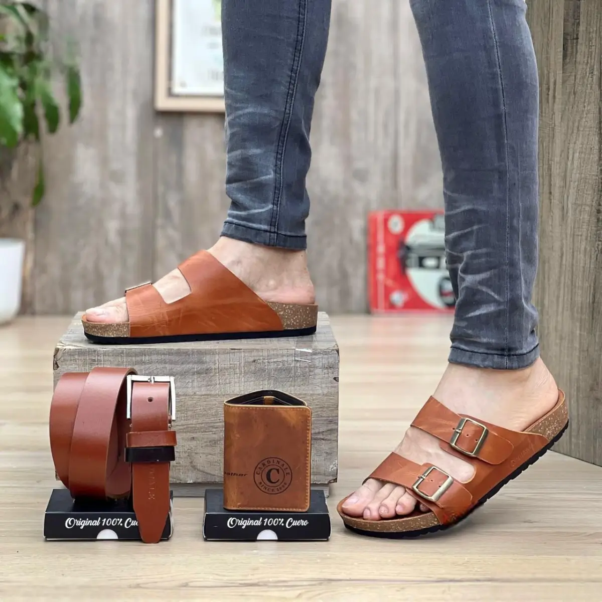 Sandalias, billetera y correa en cuero | para hombre - Imagen 3