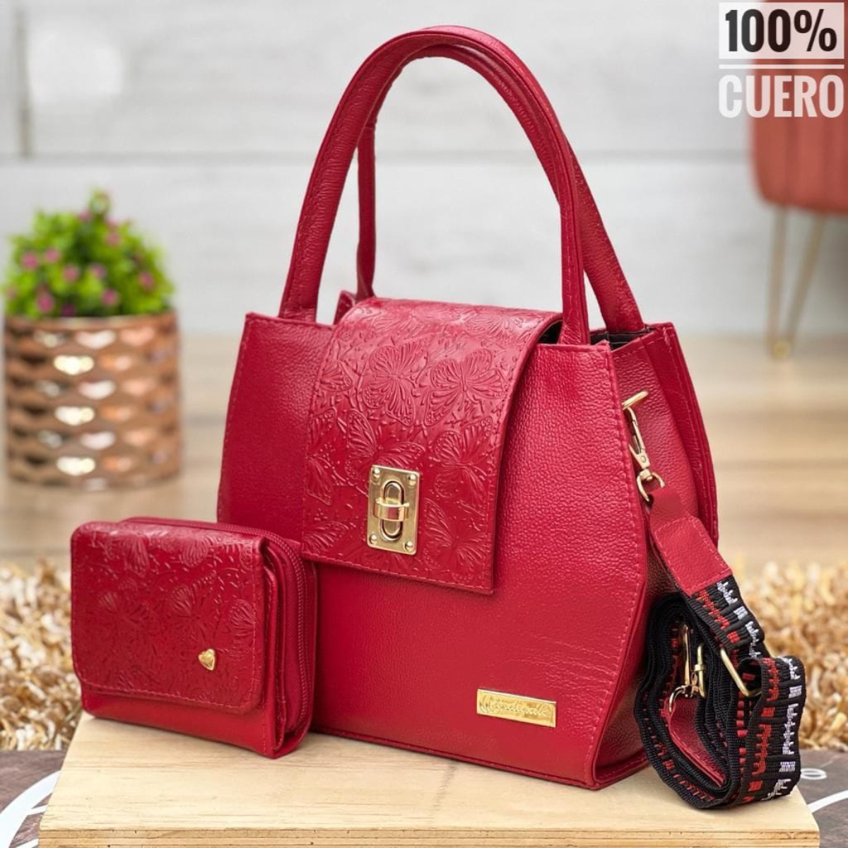 bolso-y-billetera-encuero-para-mujer-color-rojo