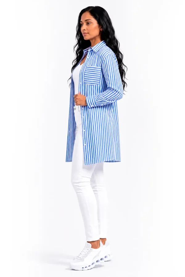 camisa oversized de rayas para mujer manga larga vista lateral tumodacreativa