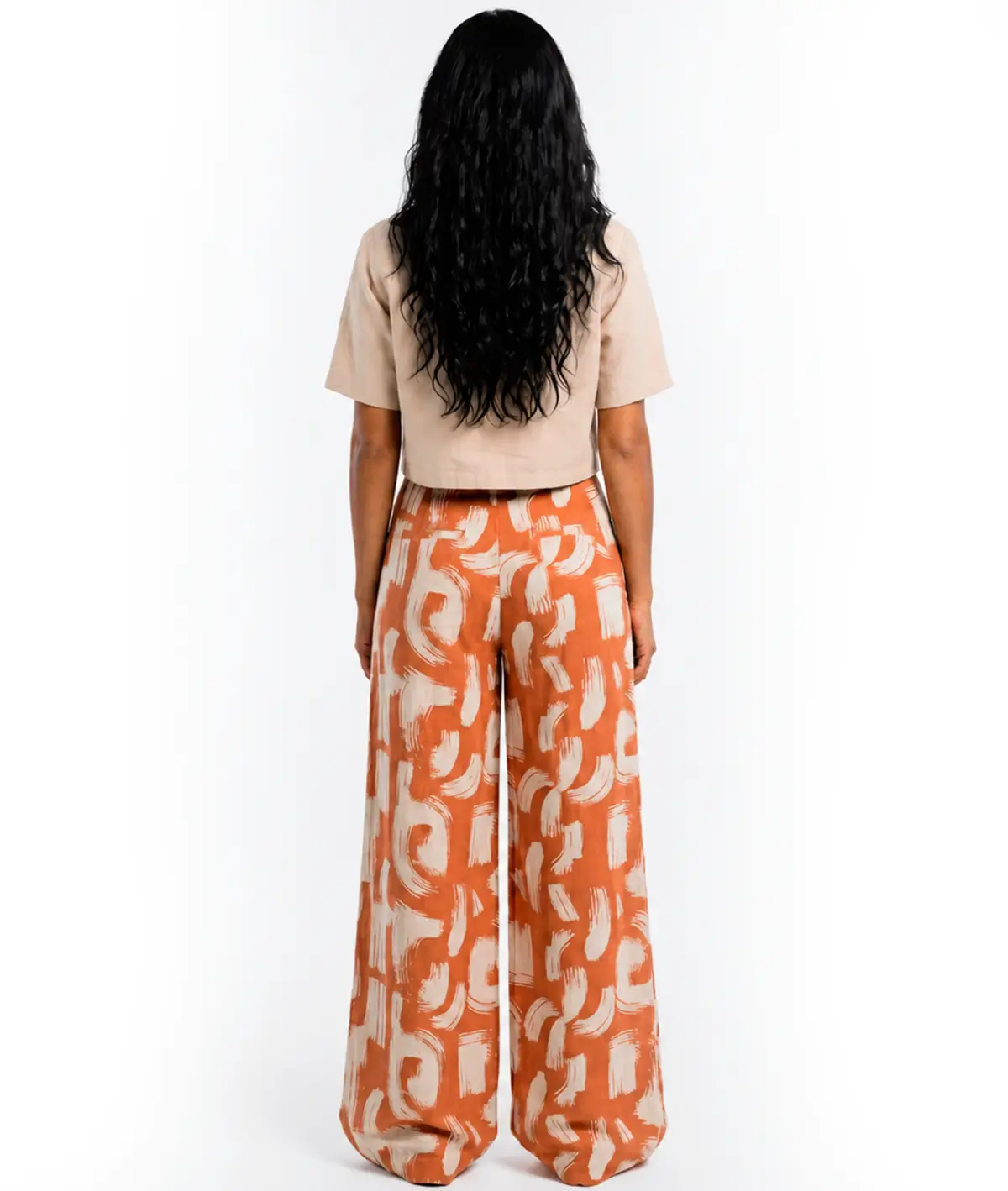 pantalón palazzo en seda mango estampado artístico para mujer hecho en Colombia tiro alto pierna ancha