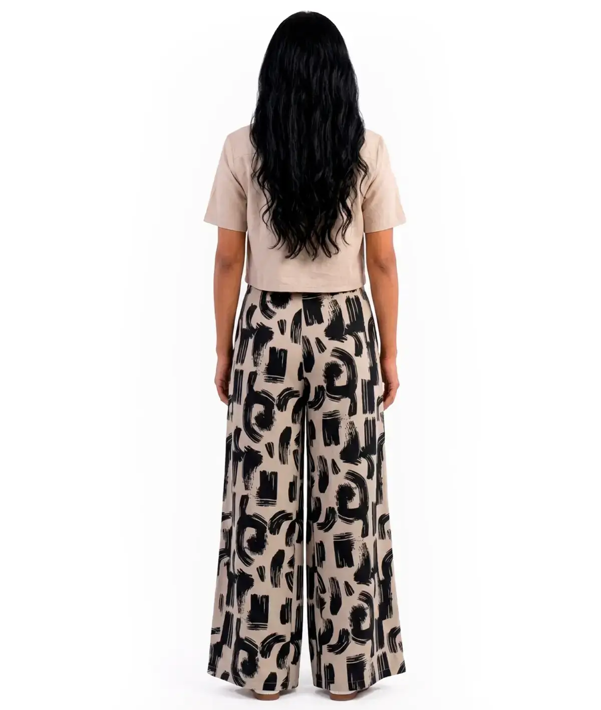 pantalón palazzo en seda mango estampado artístico para mujer hecho en Colombia tiro alto pierna ancha