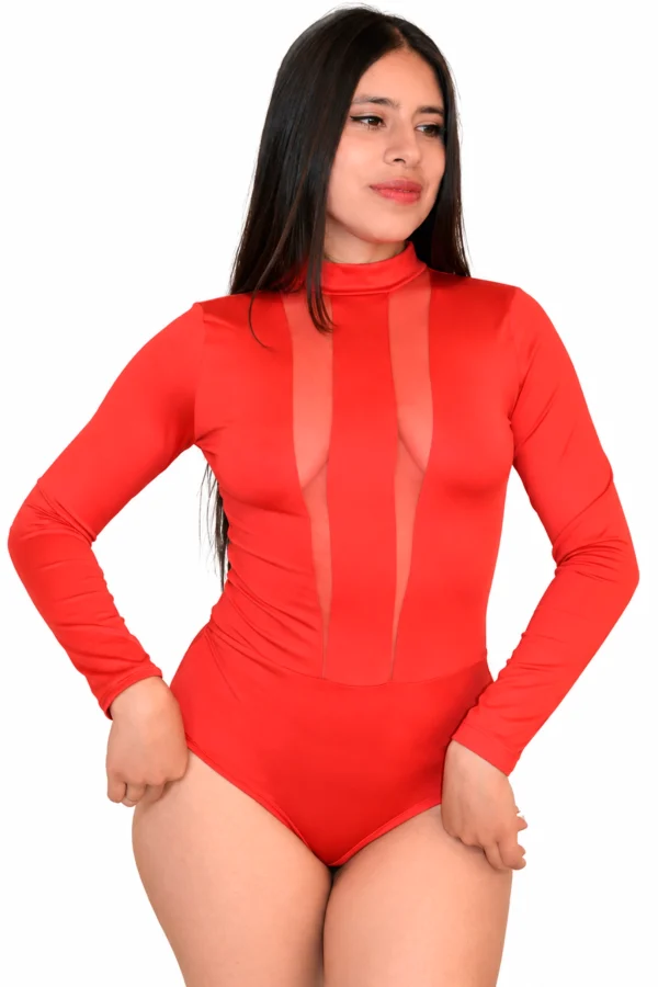 body manga larga malla licrada mujer con detalle de transparencias hecho en Colombia en tumodacreativa.com