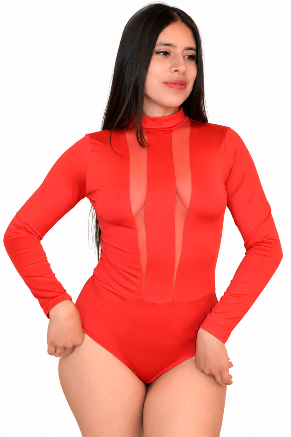 body manga larga malla licrada mujer con detalle de transparencias hecho en Colombia en tumodacreativa.com